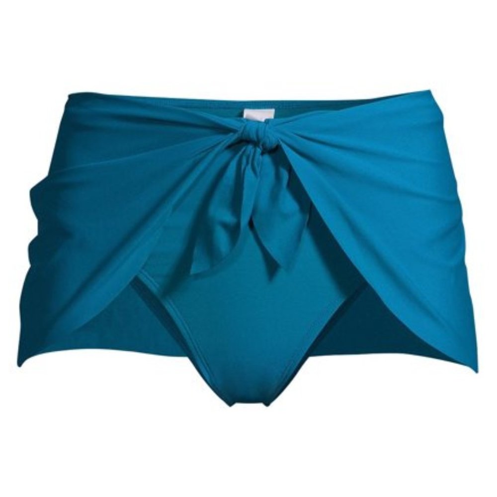 Skirted swimsuit bikini bottom adjustable tie knot mid-rise blue green LARGE